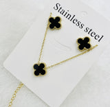 Zenvia Clover Necklace for Women – Black & White Stainless Steel Gold Chain Pendant